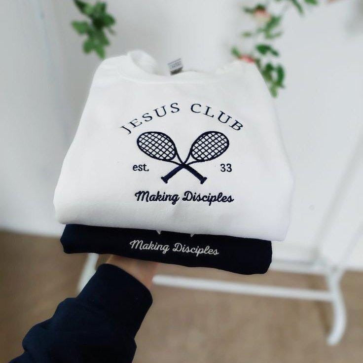 Embroidered Jesus Tennis Club Sweatshirt, Christian Crewneck, Christian Sweatshirt, Faith Sweatshirt, Embroidered Crewneck